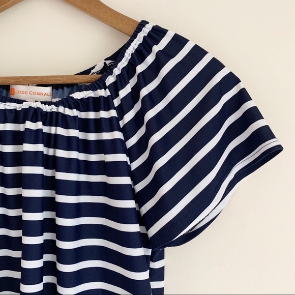 Jude Connally Striped Off Shoulder Top XS Jude Cloth Navy Blue White - Picture 3 of 7